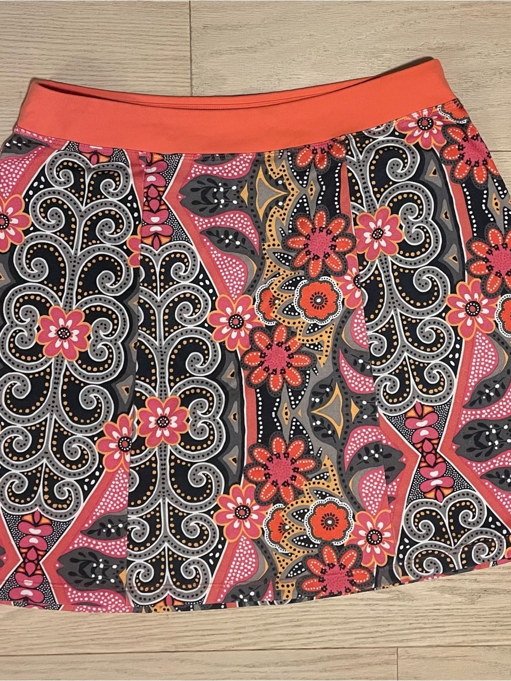 Prana Coral & Black Floral-Print Breathe Skater Skirt